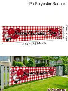 1pc Happy Valentine's Day Banner, 200x40cm Polyester Valentine's Day Outdoor Hanging Banner, Sweet Heart Gift Box & Gnome Pattern Welcome Sign, Happy Valentine's Day Party Supplies, Outside Fence Garage Garden Porch Backdrop Home Decor Wall Room Decor - Multicolor - View 12