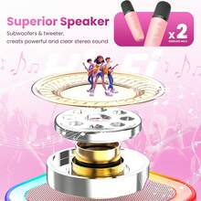 Mini Karaoke Machine With 2 Mics | Bluetooth 5.0 TWS TECH (50ft Range) | Microphone With 5 Voice-Changing Effects | 7-Color LED Lights | Premium ABS Material | Portable MP3 Player For Party, 2025 Top Birthday & Christmas Gift - Pink - View 3