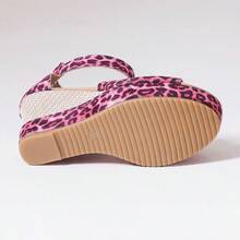 Women's Peep-Toe Thick Bottom Wedge High Heel Sandals, Waterproof Platform Peep Toe Roman Shoes, Summer - Pink Leopard Print - View 6