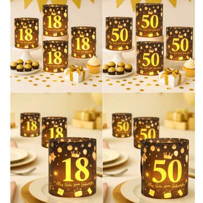 12个装18/50岁生日灯罩装饰，桌面摆件，生日餐桌装饰，18岁生日快乐装饰，DIY蜡烛罩，50岁生日装饰，派对背景装饰，烛台，桌面装饰，生日派对装饰，家居装饰，派对礼品（不含灯和蜡烛）
