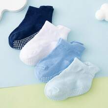 4 Pairs Kids Solid Color 3D Grip Dot Anti-Slip Socks, Blue Series - Multicolor - View 9