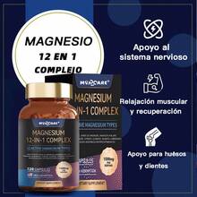 MVPCARE Complejo De Magnesio 1500mg 12 En 1 Suplemento De Magnesio Con Glicinato Citrato Malato Óxido Taurato Aspartato,relajación, Músculo, Apoyo Al Corazón, 120 Cápsulas - Dos botellas - Ver 2