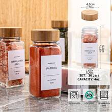 15/24/36PCS Glass Food Dispensing Jars With Bamboo Lids, Labeled Glass Bottles, With Collapsible Funnels, Spice Racks, Cabinet And Drawer Spice Dispensing And Storage Bottles - 黃色 - 查看 3