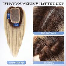 DHair Toppers 100% Real Human HairOmbre Blonde With Brown Highlight 5.5"*4" MONO Large Base 46g Hand-Moven Real Human HairToppers For Women With ThinningHair - 金色漸層色搭配棕色挑染 - 查看 4