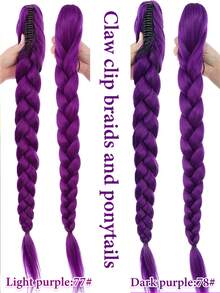 26/28/32 Inch Purple Long Braided Wig, Synthetic Fiber Box Braided Wig, Easy To Clip On, Ponytail, Suitable For Costume Role Play - Multicolor - View 10