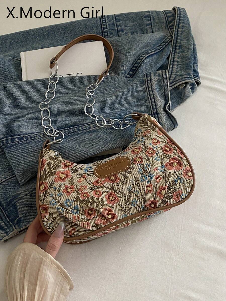 Túi đeo vai họa tiết hoa thời trang đa năng màu trơn mới, túi vuông nhỏ kiểu baguette tối giản giản dị dành cho nữ - Nhiều màu - Xem 1