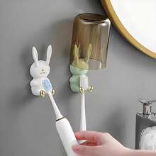 1 pieza/2 piezas Soporte para cepillo de dientes con forma de conejo, simple y práctico, sin necesidad de perforar, estantería de pared para almacenar el cepillo de dientes y el vaso de enjuague, apto para colocar en paredes de baño o cocina con azulejos lisos, decoración de otoño para el hogar y el baño, de vuelta a la escuela - Multicolor - Ver 18