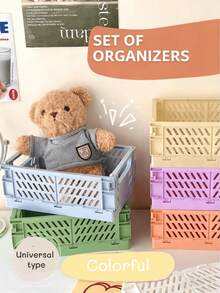 Cesta de almacenamiento plegable, mini caja de almacenamiento plegable de plástico, organizador de escritorio de PP para almacenamiento en cocina, baño, oficina y hogar, apilable, bolsa de maquillaje de múltiples colores, bolsa de aseo, esencial de viaje, esencial de vacaciones, regalo esencial para mujeres