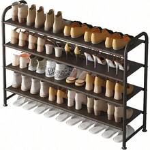 Estantería para zapatos de 3 niveles, organizador de almacenamiento largo, estantería de metal ancha para zapatos, para armario y entrada, color negro - 4 niveles + Marrón - Ver 1
