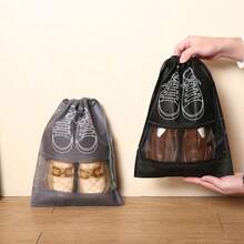Drawstring Travel Shoe Bags, Large Men's And Women's Shoe Bag Storage Bags, Black, Classic Shoe Bags, Woven Shoes, Storage Bags, Travel Drawstring Shoe Bags, Transparent Clothing Sorting Drawstring Pockets - Grey - View 8