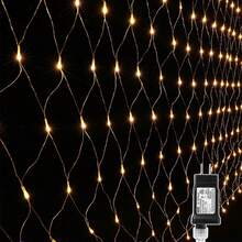 Lyhope 12 pies x 5 pies 360 LED luces de red de Navidad, 8 modos de bajo voltaje de malla luces decorativas de Navidad para los ¨¢rboles de Navidad, arbustos, boda, jard¨ªn, al aire libre, decoraci¨ ® n interior (blanco c¨¢lido) - blanco cálido-cable verde - Ver 1