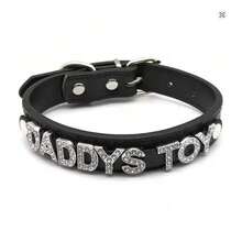 1件性感内衣配饰，水钻字母PU皮革项圈，男女通用朋克角色扮演黑色皮革项圈Cosplay配饰 - 彩色 - 查看 3