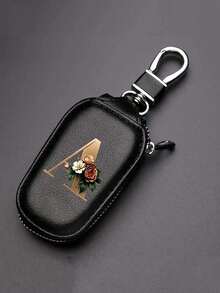 Móc khóa kéo - Hoa đỏ thời trang với chữ vàng (A-Y), chất liệu da PU, thích hợp cho xe hơi, nhà và văn phòng - Lý tưởng cho Ngày Valentine, Lễ tốt nghiệp và Ngày Nhà giáo - Dành cho cả nam và nữ, phụ kiện du lịch, trang trí thanh lịch, chế tác tinh xảo, phụ kiện chuyên nghiệp - màu đen - Xem 12