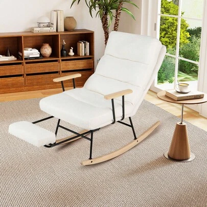 Lifezeal 1/2 PCS Nursery Rocking Chair With 5-Level Adjustable Backrest & Retractable Footrest