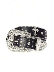 Western Studded Belt, Fashion Accessories Summer, School Casual, Business, Boyfriend Husband Father Dad Men, Daily Wear, Fashion, Teen, Outdoor, Vacation, Athletic, Travel, Street, Boho, Vintage Fall, Autumn, Halloween - 黑色 - 查看 12