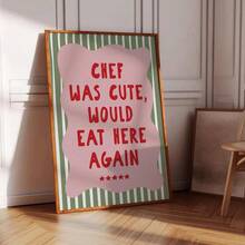 1幅装裱/未装裱“厨师很可爱，下次还会来这里吃饭”帆布海报，趣味语录厨房美食墙面艺术印刷品，简约可爱字体画，适用于餐厅、客厅、卧室、现代家居装饰 - 彩色 - 查看 4