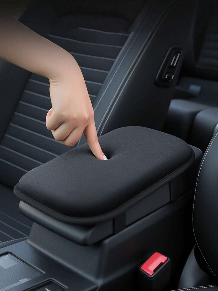 1pc Black Thickened Plush Car Armrest Box Heightening Pad, Central Console Armrest Plush Pad, Car Interior Armrest Cover