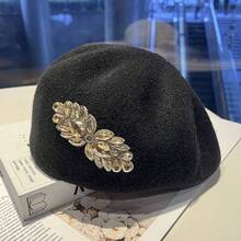 1 Piece Retro Rhinestone Flower Beret - Hepburn Style Newsboy Cap For Women, Face-Slimming Painter Hat Suitable For Reverse Wear, Autumn & Winter Fashion, Suitable For Daily Wear, Valentine's Day Gift, Holiday Gift, Birthday Gift For Girlfriend & Friends, Fashionable Elegant Cute Unique Niche - 卡其(秋冬) - 查看 6