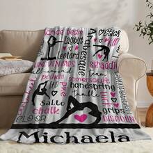 1pc Gymnastics-Themed Blanket Suitable For Gymnasts - Soft Flannel Bedspread With Gymnast Motifs, Machine Washable Gift For Gymnastics Lovers, All-Season. - 白色 - 查看 2