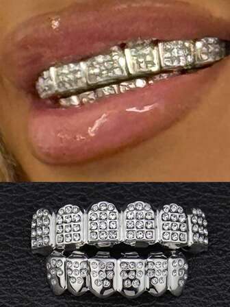 6ชิ้น พลอยเทียม Studded Shiny Hip Hop Teeth Grillz, อุปกรณ์งานปาร์ตี้/คลับ, ของขวัญวันคริสต์มาส/วันวาเลนไทน์สำหรับทุกเพศ