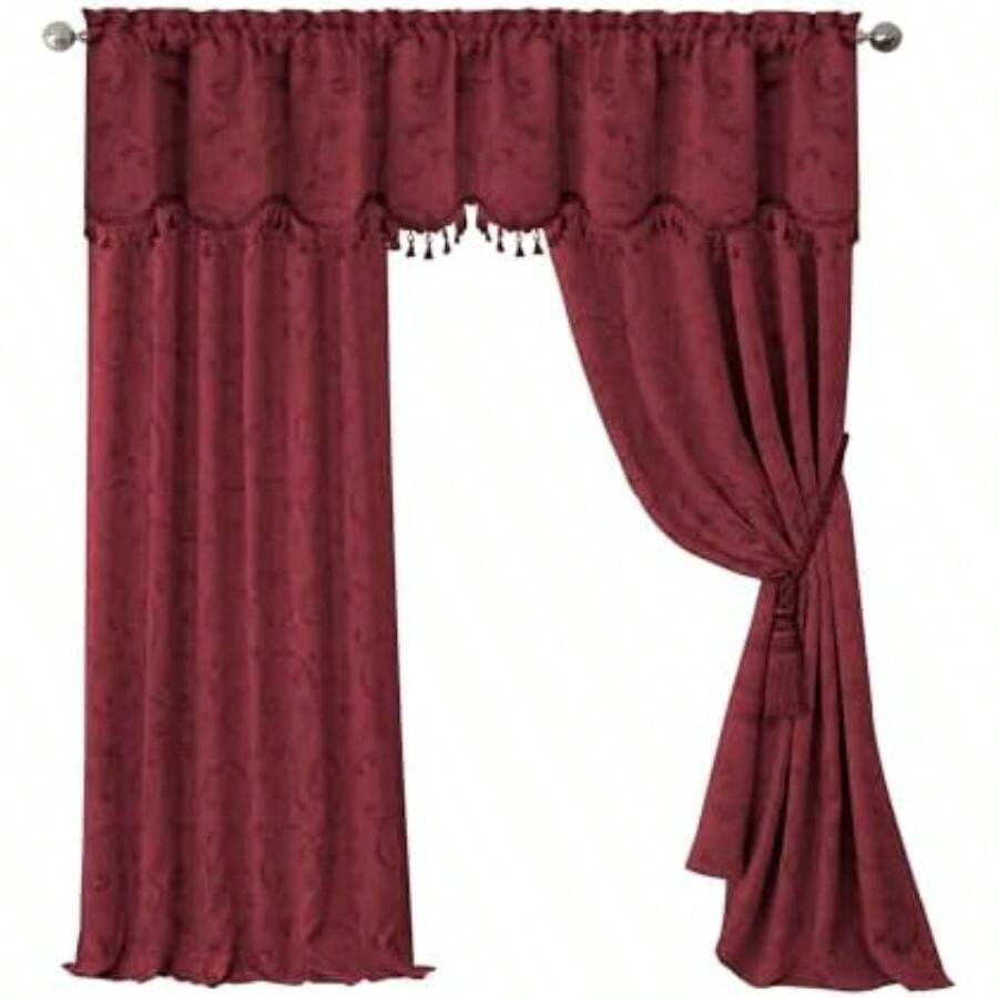 Cenefa para Ventana Home Fashions de Damasco con Bolsa para cortinero y borlas, 132 cm de Ancho x 48 cm de Largo, Color Azul (1 Cenefa), , 52" x 84" (1 Panel), 1, 1(132.1An x 213.4Al cm (1 Paneles) Rojo) - Multicolor - Ver 1