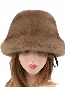 1pc Faux Fox/Mink Fur Bucket Hat, Fashionable And Versatile High-End Gift Cap Cold Weather Outfit Women