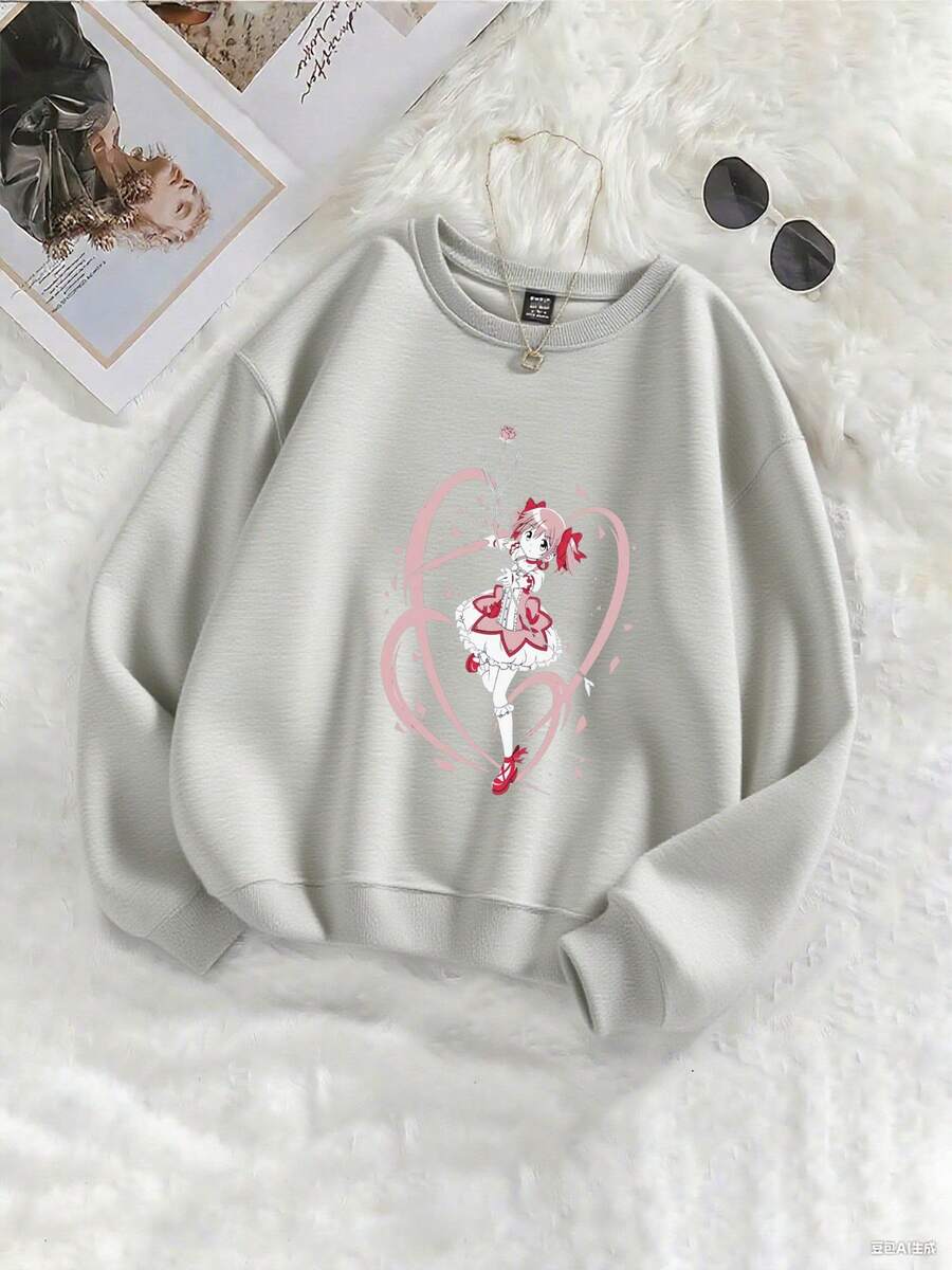Madoka Kaname Sweatshirt Magical Girl Madoka Magica Kawaii Sweatshirt All Size (2)_46_t1 - 淺灰色 - 查看 1
