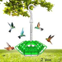 Hanging Multicolor Hexagonal Hooked Hummingbird Feeder, Garden Bird Feeder 2-Piece Set Hummingbird Feeders For Outdoors, With Hook Hummingbird Feeders For Outdoors Hanging Ant And Bee Proof, Easy To Clean And Refill, Yard Garden Decoration - màu xanh lá - Xem 7