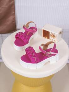 1 Pair Children's PU Leather Thick Sole Casual Slippers, Suitable For Summer - Hot Pink - View 4
