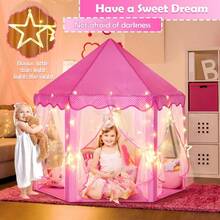 Princess Castle Fairy Tent, Play Toys For Girls Large Hexagon Playhouse, Toy Houses, With Big Star Lights Indoor And Outdoor Kids Magical Game House Kids Camping(With Mat) - 粉紅色大燈 - 查看 8