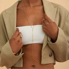 1PC Long Y-Shape Body Chain - Crop Top Blazer Friendly Chest Waist Chain For Women Party Outfits,Suitable For Valentine's Day, Carnival Parties, And Daily Gatherings