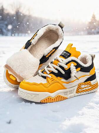 Plusstorlekar för mäns vintervarma casual sneakers, mode snörning med skarv och casual skor