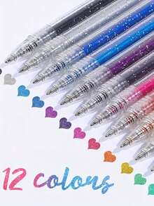 8pcs Glitter Ballpoint Pen Set 8pcs 12pcs Shiny Ink For Writing Drawing Decoration Plastic Medium 1mm Ideal Journals Scrapbooks Art Projects Sparkling Silver Glow Liquid Sand Color Change Gel Highlighter - 8 chiếc màu - Xem 5