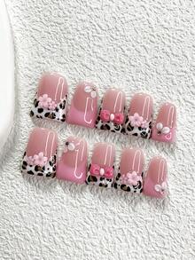 10Pcs Pink Gel Nail Set, Leopard Press-On Nails, Hand-Painted French Nail Stickers,3D Glamorous Floral Elements Fake Nails,Small Pink Five-Petal Flower Nail Charms,3 Sizes Available, Almond Nails, Duck Nails, Coffin Nails, Comes With Nail Tools(1 Sheets Jelly Stickers+1PC Nail File)Suitable For Party,Wedding,Fall Winter, Casual And Daily Wear Supplies Nails. - Nhiều màu - Xem 14
