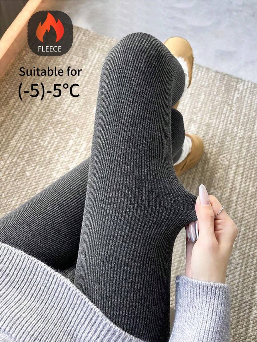 Women's Thick Wool Lined Thermal Leggings, Suitable For Business And Work, Cold-Resistant Base Layer With Thick Tights
