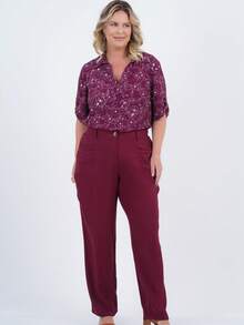 Women's Plus Size 3/4 Sleeve Shirt - Cedar - 酒紅色 - 查看 8