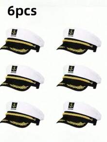 6顶海军帽，水手帽，户外旅行遮阳帽，休闲平顶帽，船长帽，男女皆宜的邮轮派对帽，团队建设活动和聚会的理想之选，男士冬季保暖帽