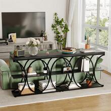 Mesas de Consola estrechas de 39 Pulgadas para Entrada, Mesa de sofá Industrial de 3 Niveles con Base Redonda de Metal y estantes de Almacenamiento para Sala de Estar, Pasillo, vestíbulo - Negro - Ver 6
