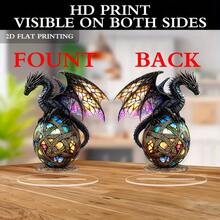2D Statue de dragon fantastique gothique en acrylique coloré, décoration de bureau style vintage, thème maison, polyvalent, sans électricité requise, texte en anglais, impression 2D plate - Multicolore - Voir 2