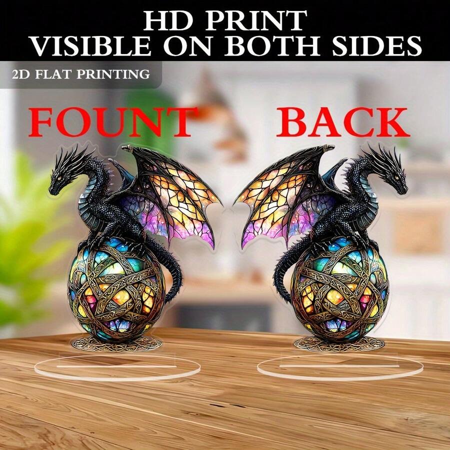 2D Statue de dragon fantastique gothique en acrylique coloré, décoration de bureau style vintage, thème maison, polyvalent, sans électricité requise, texte en anglais, impression 2D plate