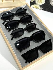 6/5/4/3/2pcs Black Plastic Geometric Full Frame Classic Men's And Women's Fashion Glasses Combination , Suitable For All Face Shapes Holiday Gifts Carnival Parties Outdoor Clothing Fashion Accessories Glasses Set Gifts - 黑色 - 查看 2