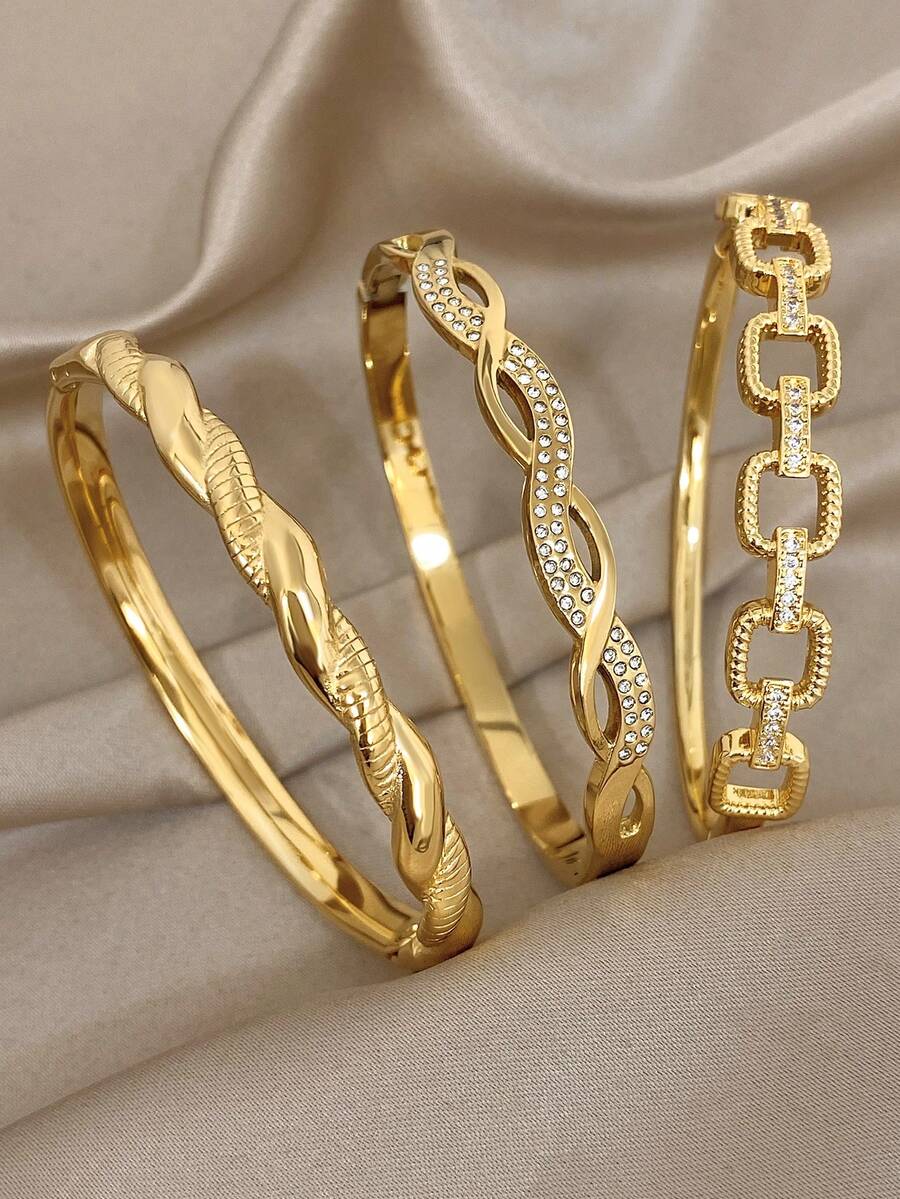 Geometric Knot Bangle Bracelet For Women Twisted And Link Golden Stackable Bangle Bracelet For Daily Party Set Jewelry Christmas Gifts - Multicolor - View 1