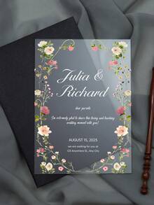 Elegant transparent akrylbröllopsinbjudningskort, blommig akvarelldesign - Anpassningsbar bruddusch-/trädgårdsbröllopsinbjudan. Unik blommig akrylbröllopsinbjudan - Transparent bruddusch-/trädgårdsbröllopsfestinbjudningskort, anpassningsbara bröllopstillbehör - Multifärgad - Visa 30