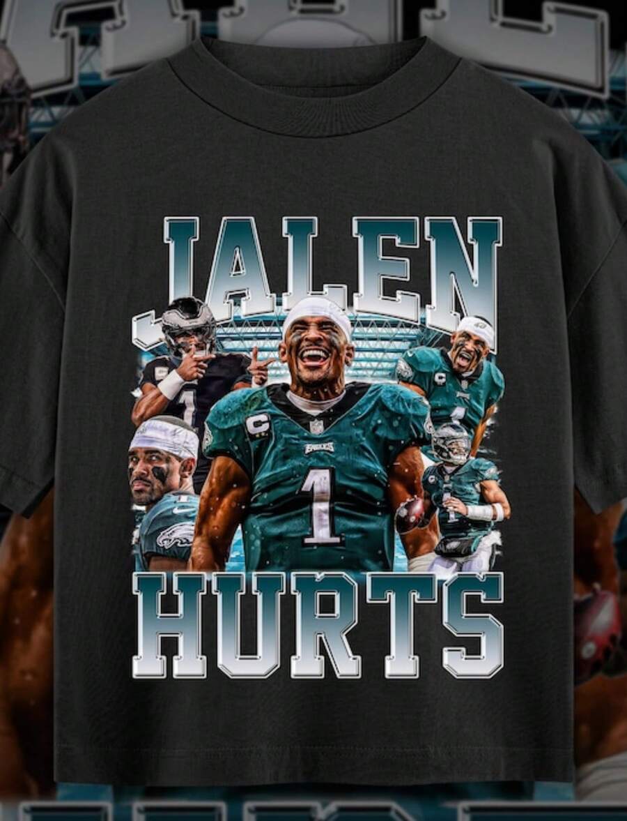 Vintage 90s Jalen Hurts Shirt, Retro Graphic Bootleg 90s Rap Tee, Eagles Fan Gift - màu đen - Xem 1