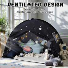 Kids Twin Size Bed Tent With Lights & Flags - Portable Foldable Canopy For Toddler Beds, Indoor Playhouse, Privacy Space For Boys & Girls, Perfect Gift For Bedroom Decor(Black Star) - 黑色星空 - 查看 10