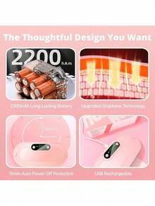 Rechargeable Cordless Heating Pad For Period Cramps Fast-Heated Belly Wrap With 3 Heat Levels & 4 Massage Modes Menstrual Back/Belly Pain Relief Warm Gift For Women - Pink - View 7