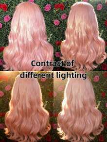 13X4 Baby Pink Color Long Body Wave Lace Front Wig Water Wave Wigs Glueless Free Part Heat Resistant Light Pink Synthetic Hair Replacement Wigs For Women Perfect For Daily Wear Parties Special Occasions - Hồng - Xem 8