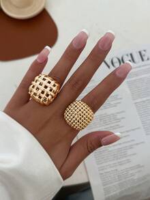 2pcs Personalized Geometric Hollow Metal Rings, Unique Design Alloy Rings Suitable For Women's Daily Wear And Various Parties - Geometric Hollow Ring - View 14