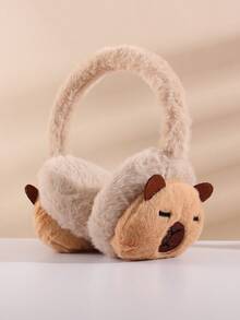 1个儿童毛绒水豚耳罩 - 可调节毛绒内衬保暖耳罩，适合幼儿，冬季保暖，适合日常户外活动和学校使用
