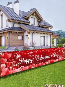 1pc Happy Valentine's Day Banner, 200x40cm Polyester Valentine's Day Outdoor Hanging Banner, Sweet Heart Gift Box & Gnome Pattern Welcome Sign, Happy Valentine's Day Party Supplies, Outside Fence Garage Garden Porch Backdrop Home Decor Wall Room Decor - Multicolor - View 2